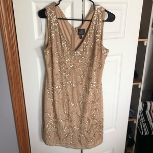 Adrianna Papell Beaded Shift dress champagne